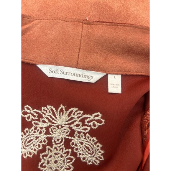 Soft Surroundings Faux Suede Orange Duster Coat Jacket Cardigan Embroidered Sz L - Picture 5 of 11